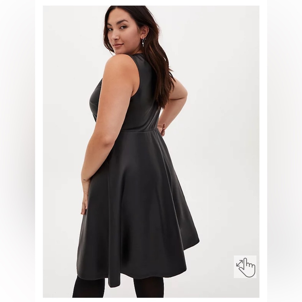 BLACK FAUX LEATHER SKATER DRESS